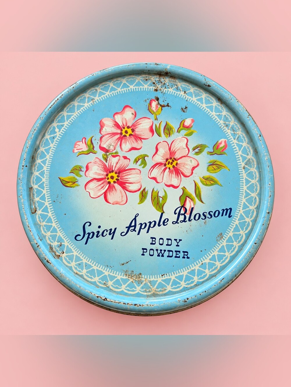 Vintage Lander Spicy Apple Blossom Body Powder Tin 12 Oz Floral Mid Century